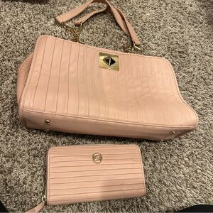 Bebe Pink Quilted Satchel Bag with Gold Hardware & matching wallet